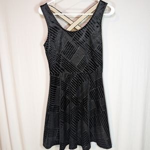 Candie's A-Line Black Velvet Skater crisscross Back Keyhole Dress